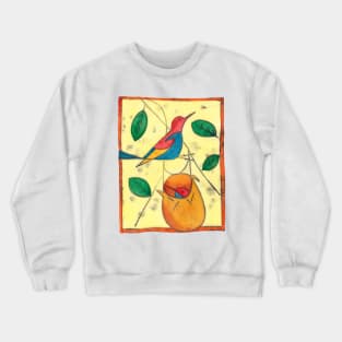 Colored bird and birdsnest - Charley Harper style Crewneck Sweatshirt